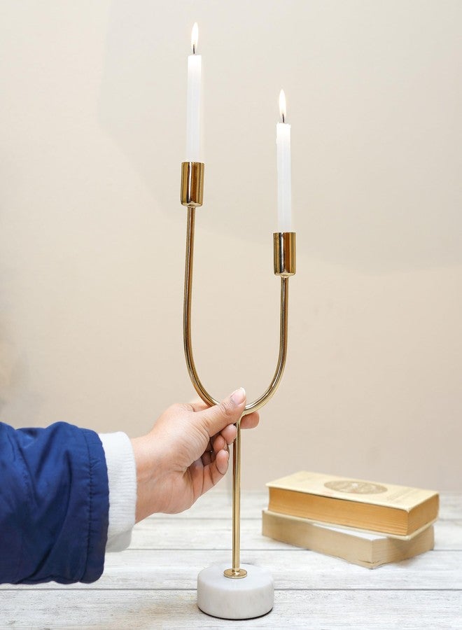 Behoma Solid Metal U Shape Candle Stick Holder with White Marble Base | Table Centerpieces Coffee Tables or Fireplace Mantels | Candles Stand for Christmas, Home Decor, Gift, Valentine's Day | Gold - Image 2